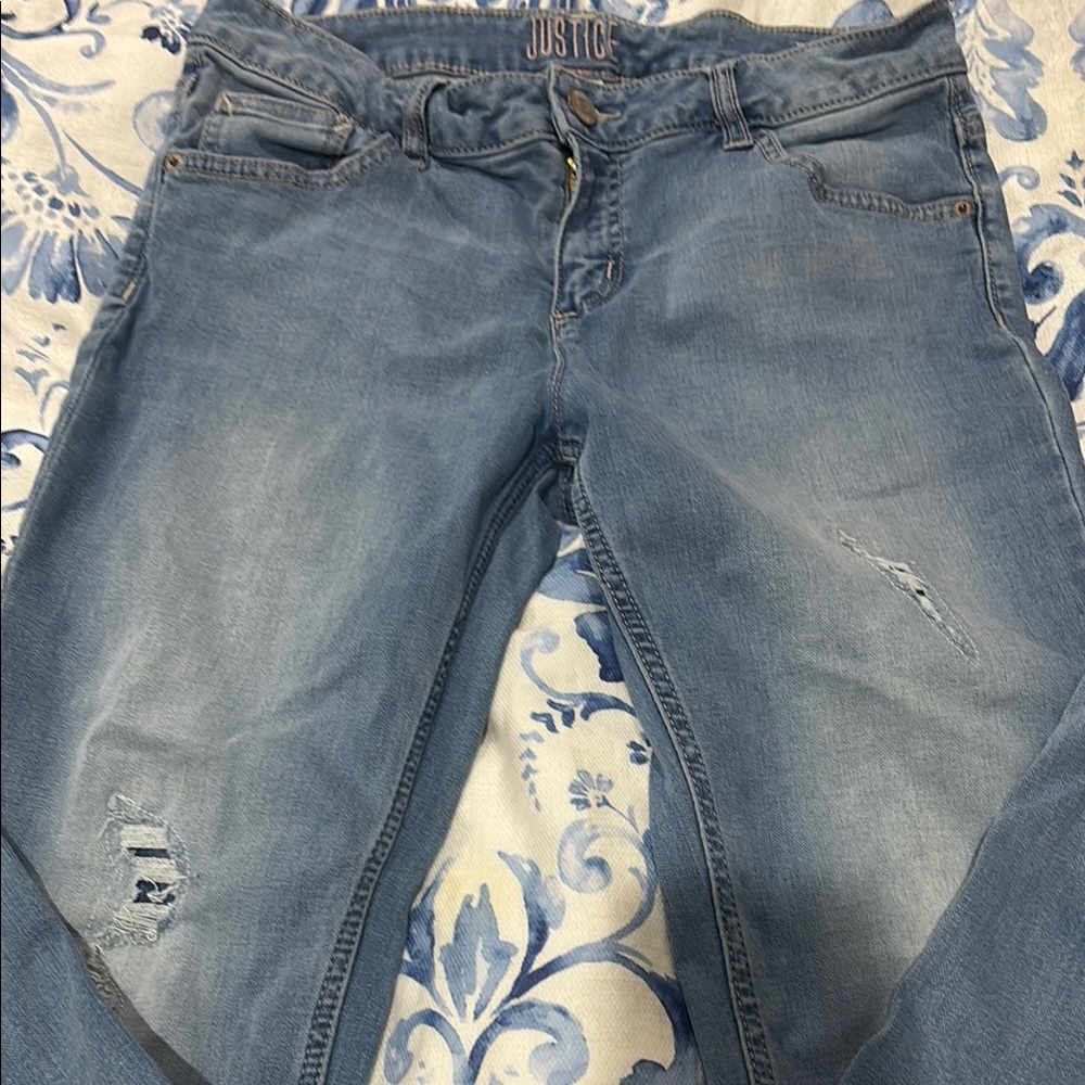 Justice Blue Distressed Denim Jeans Size 16 plus Excellent Like New Condition